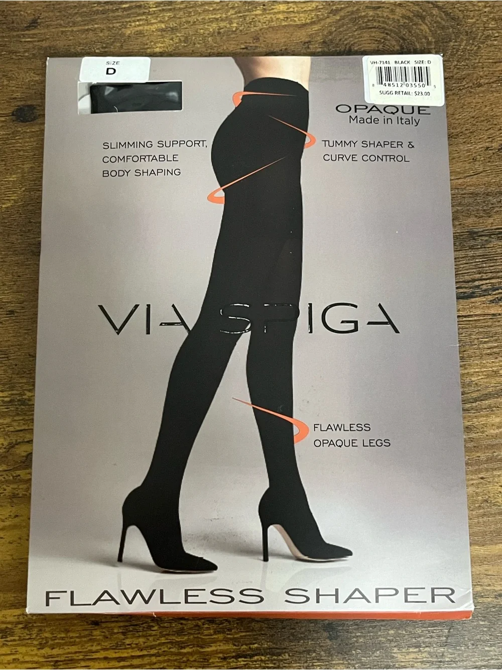 Via Spiga Flawless Shaper Opaque Control Tights Black Size D Made in Italy NIP